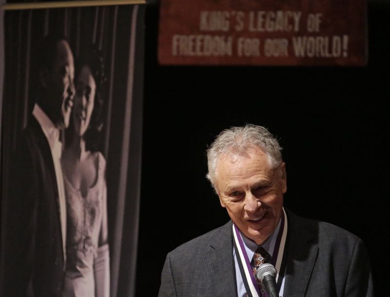 April 4, 2016 - Atlanta - Morris Dees was awarded the Martin Luther King Jr. Nonviolent Peace Price. King family members were among those laying a memorial wreath on the tomb of Dr. Martin Luther King, Jr, on the 48th anniversary of Dr. Martin Luther King Jr’s assassination. This followed a ceremony awarding the Martin Luther King Jr. Nonviolent Peace Prize to Morris Dees, co-founder of the Southern Poverty Law Center. BOB ANDRES / BANDRES@AJC.COM