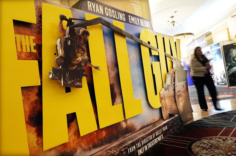 An advertisement for the upcoming film "The Fall Guy" is pictured on the opening day of CinemaCon 2024 at Caesars Palace, Monday, April 8, 2024, in Las Vegas. The four-day convention of the National Association of Theatre Owners (NATO) runs through Thursday. (AP Photo/Chris Pizzello)