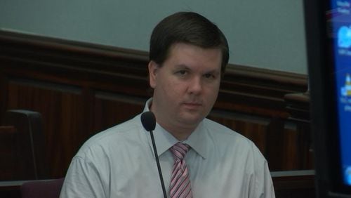 Justin Ross Harris listens to testimony during his murder trial at the Glynn County Courthouse in Brunswick, Ga., Wednesday, Oct. 5, 2016. (screen capture via WSBTV)