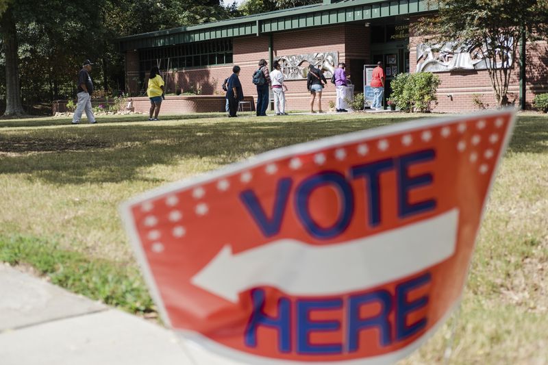 Georgians cast their votes at Adams Park Library on the first day of early voting in Atlanta on Oct. 17, 2022. (Gabriela Bhaskar/The New York Times)