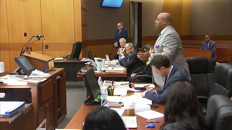 Lead prosecutor Clint Rucker speaks to the judge during the murder trial of Tex McIver on March 23, 2018 at the Fulton County Courthouse. (Channel 2 Action News)