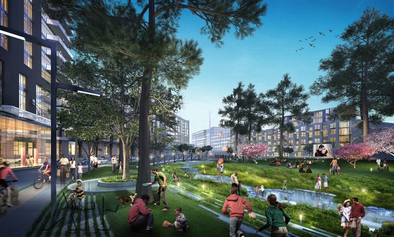 The Commons, a park within the proposed Assembly development on the former General Motors factory site in Doraville.