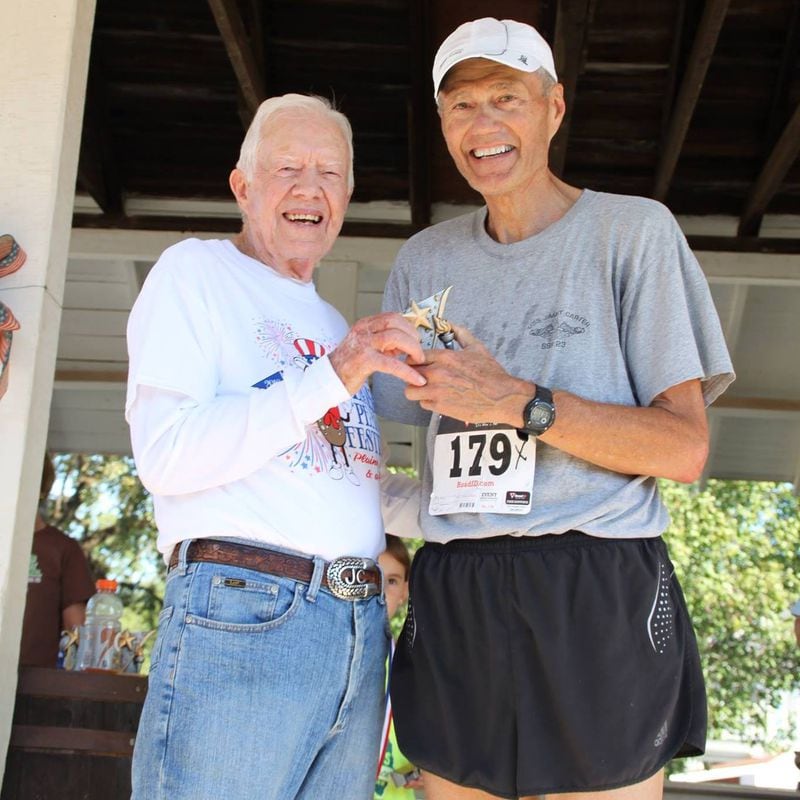 Jimmy Carter and Brent Slay after a 5K in Plains in 2016.