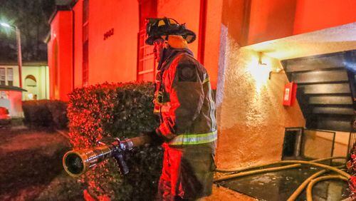At least six people were displaced after an apartment fire Tuesday in southwest Atlanta. JOHN SPINK / JSPINK@AJC.COM