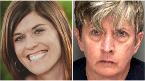 Jenna Wall, left, a kindergarten teacher and mother of two, was fatally shot inside her family’s west Cobb home on June 23, 2016. At right, booking photo of Elizabeth Wall, charged with murder in her daughter-in-law's death. (Photos: Channel 2 Action News; Cobb County Sheriff's Office)