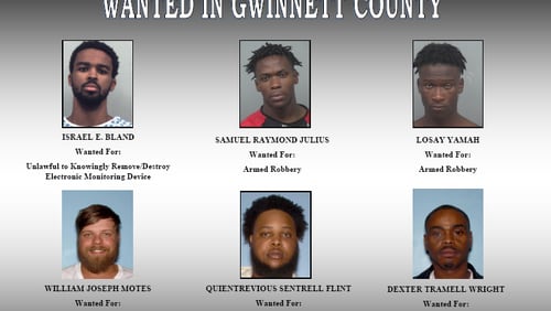 The Gwinnett County Sheriff's Office is searching for these six men, who have outstanding warrants.
