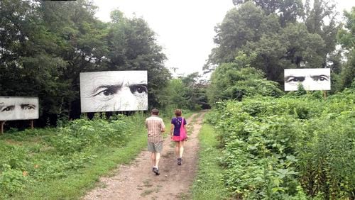 General William T. Sherman’s eyes stare down at passers-by from “Apparitions,” Atlanta artist Gregor Turk’s temporary public art installation on the Atlanta Beltline. CONTRIBUTED BY GREGOR TURK