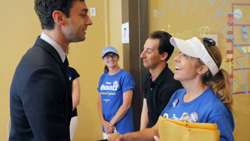 Johns Creek, GA - Sixth District congressional candidate Jon Ossoff meets with supporters to kick off a canvassing event in Johns Creek. BOB ANDRES /BANDRES@AJC.COM