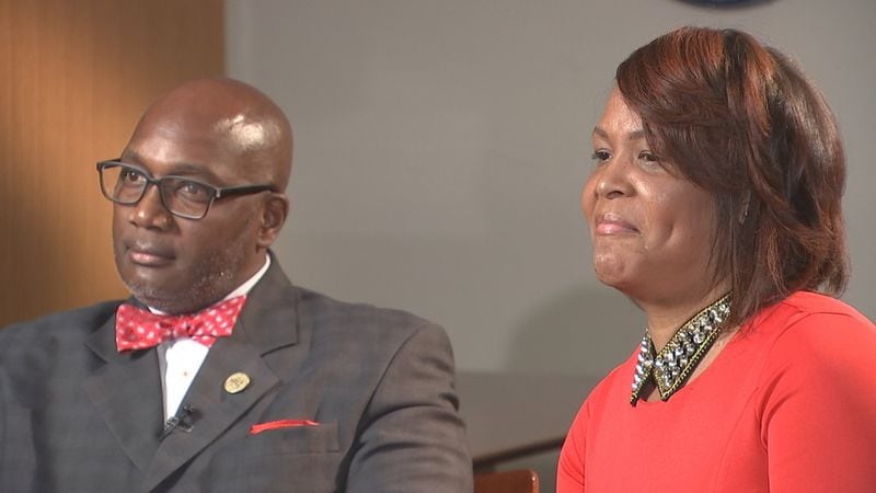 DeKalb County Commissioner Greg Adams, speaking with his wife Jacqueline Adams, denies allegations that he sexually harassed an employee of his office. RICHARD COLEMAN / WSB-TV