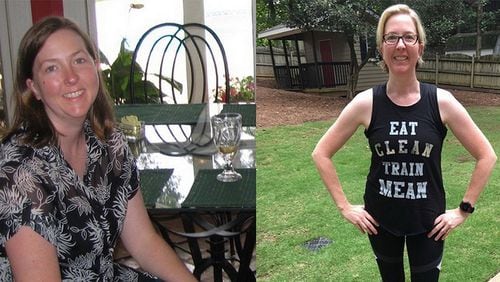 Dana R. Melnyk weighed 190 pounds in the photo on the left, taken in 2010. In the photo on the right, taken in September, she weighed 152 pounds.