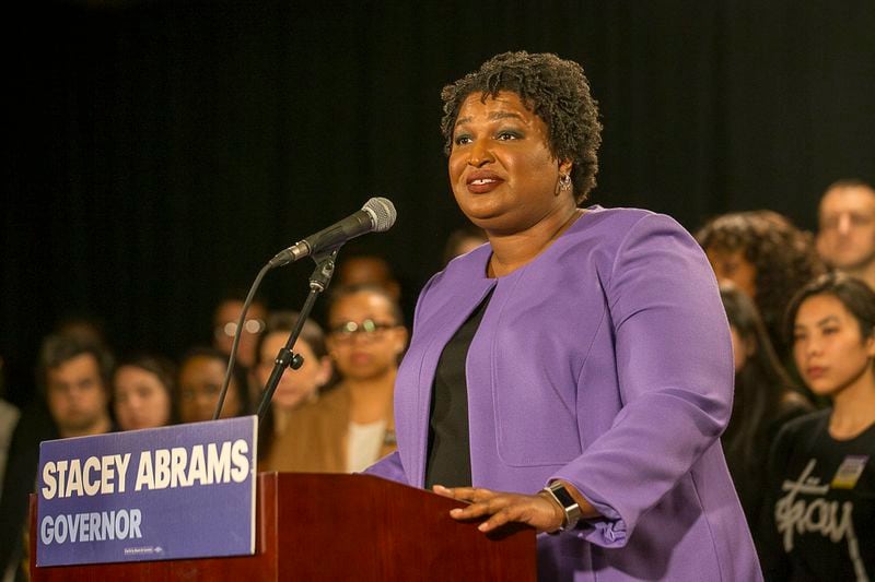 11/16/2018 -- Atlanta, Georgia -- Georgia Gubernatorial Democratic candidate Stacey Abrams makes remarks during a press conference at the Abrams Headquarters in Atlanta, Friday, November 16, 2018. Stacey Abrams ended her campaign and said she accepts that she doesn't have enough votes to beat her opponent Brian Kemp. (ALYSSA POINTER/ALYSSA.POINTER@AJC.COM)