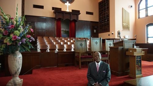 "The Black Church" host Henry Louis Gates Jr. sits inside historic Ebenezer Baptist Church in Atlanta. Courtesy of McGee Media