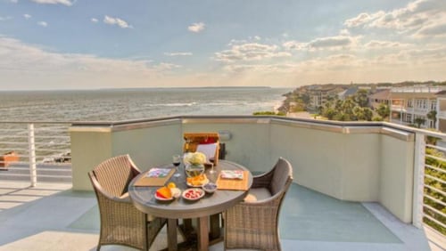 The ocean view from one of several decks at the Shiphouse on St. Simons Island gives guests the feel of cruising the Atlantic.