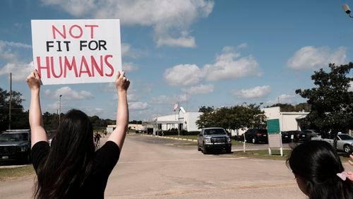 Protesters demonstrated outside the Irwin County Detention Center in Ocilla, Georgia, on Sept. 26, 2020. Newly released documents show immigration officials did not monitor treatment of detainees by a gynecologist.  (John Arthur Brown/Zuma Press/TNS)