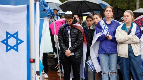 Attendees listen to speakers at a vigil for Israel at Emory University in Atlanta on Wednesday, October 11, 2023. The vigil comes after Hamas militants waged a surprise attack on Israel over the weekend. (Arvin Temkar / arvin.temkar@ajc.com)