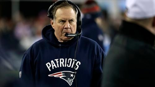 New England Patriots head coach Bill Belichick watches from the sideline during the second half of the AFC championship NFL football game against the Pittsburgh Steelers, Sunday, Jan. 22, 2017, in Foxborough, Mass. (AP Photo/Matt Slocum)