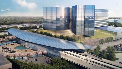 The plan envisions a hotel complex and travel plaza connected to Hartsfield-Jackson's domestic terminal.