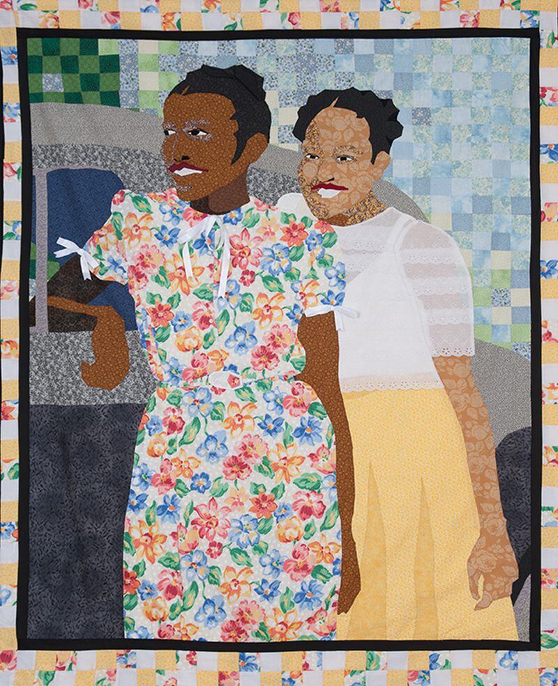 "Peaches and Evangeline" is one of the searing images in the racial justice quilts of Atlanta textile artist Dawn Williams Boyd. Boyd's show "Cloth Paintings," is now on view virtually at the Fort Gansevoort Gallery in New York City.