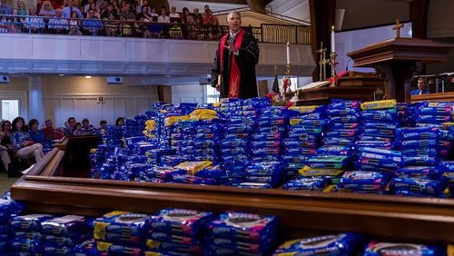 Several years ago, Senior Pastor Don Martin asked members of Alpharetta First United Methodist Church to donate boxes of Oreos to U.S. troops. Last year, 4.7 tons of the cookie were collected. CREDIT: Nelson Wilkinson