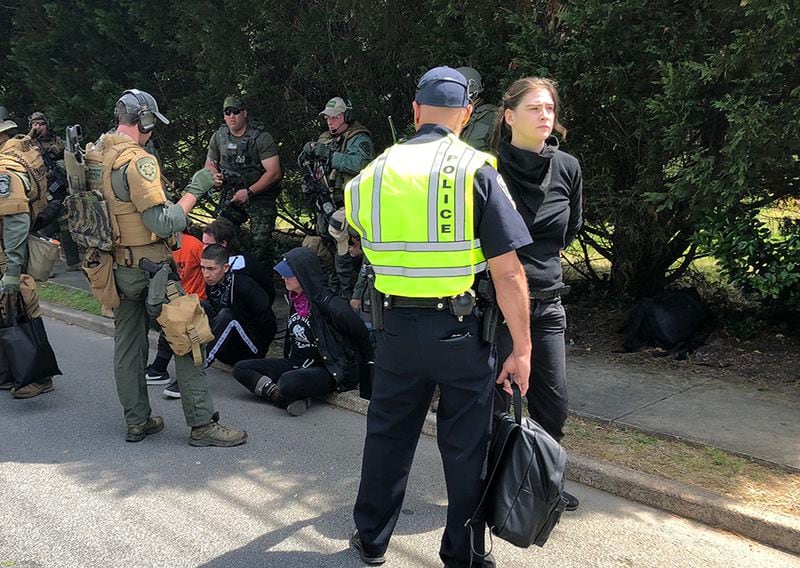 Newnan police arrested several counterprotesters before the start of the neo-Nazi rally. 