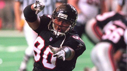 Defensive end Chuck Smith (90) played eight seasons with the Falcons.