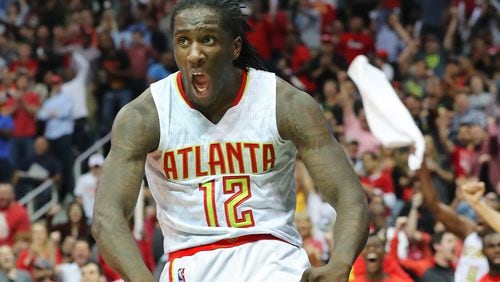 Atlanta Hawks’ Taurean Prince reacts to scoring against the Washington Wizards and drawing the foul in Game 4 of a first-round NBA basketball playoff series on Monday, April 24, 2017, in Atlanta. Curtis Compton/ccompton@ajc.com