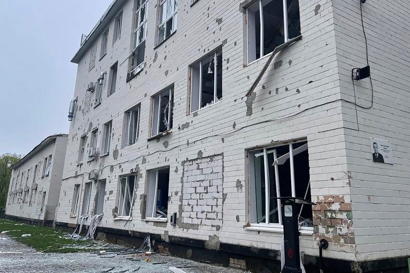 In this photo provided by the Ukrainian Emergency Service, a damaged building is seen at the site of a Russian missile strike in Chernihiv, Ukraine, Wednesday, April 17, 2024. (Ukrainian Emergency Service via AP Photo)