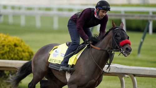 Kentucky Derby entrant Hot Rod Charlie works out Churchill Downs Wednesday, April 28, 2021, in Louisville, Ky. The 147th running of the Kentucky Derby is scheduled for Saturday, May 1. (Charlie Riedel/AP)