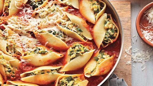 Friday’s Veggie-Stuffed Pasta Shells can be served with a lettuce wedge and crusty bread. Contributed by Houghton Mifflin Harcourt, 2016