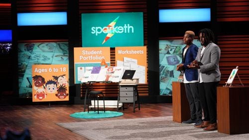 Entrepreneurs Tim Samuel and Dwayne Walker from Snellville introduce their online learning platform to empower young students to reach their creative potential through art. (ABC/Christopher Willard)