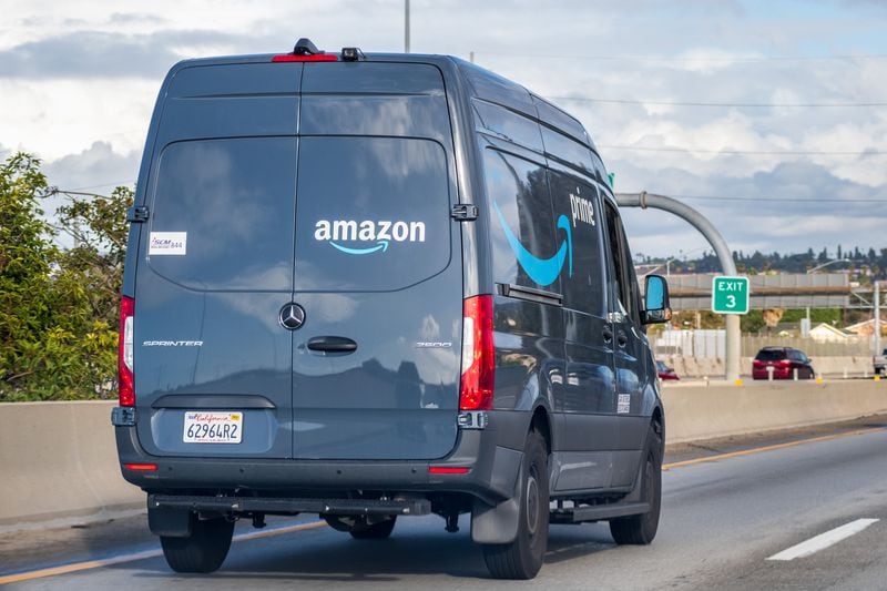 Drivers delivering Amazon orders are regularly expected to deliver up to 300 packages in a 10-hour shift. Above, an Amazon delivery truck in Los Angeles, Dec. 8, 2019. (Dreamstime.com/TNS)