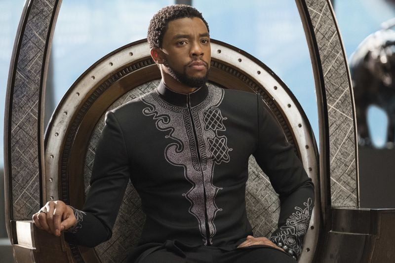 This image released by Disney shows Chadwick Boseman in a scene from Marvel Studios’ “Black Panther.” (Matt Kennedy/Marvel Studios-Disney via AP)