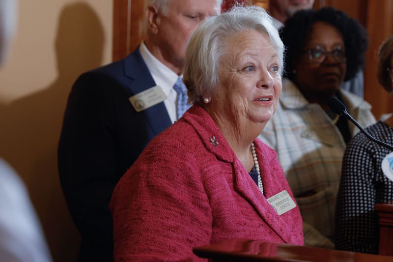 Rep. Mary Margaret Oliver (D-Decatur)) speaks during a press conference announcing a new mental health cleanup bill on Tuesday, February 21, 2023. (Natrice Miller/ natrice.miller@ajc.com)