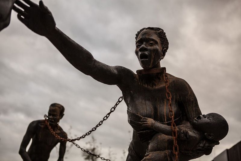 The Nkyinkim installation by Kwame Akoto-Bamfo at the National Memorial for Peace and Justice shows a mother holding her baby. The new museum in Montgomery, Ala., is dedicated to the victims of slavery, lynching and racial segregation. CONTRIBUTED BY EQUAL JUSTICE INITIATIVE