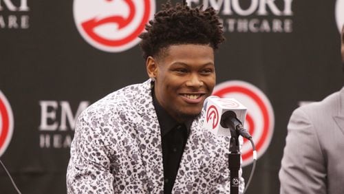 Cam Reddish, a Hawks 2019 draft pick, speaks at his introductory press conference at the Hawks practice facility, in the Emory Sports Medicine Complex, in Brookhaven, Georgia on Monday June 24, 2019. Reddish was selected by the Atlanta Hawks in the 2019 NBA Draft on  June 20, 2019, and was the 10th overall pick. Reddish previously played small forward/shooting guard for the Duke University Blue Devils. Christina Matacotta/CHRISTINA.MATACOTTA@AJC.COM