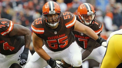In this Jan. 3, 2016, file photo, Browns center Alex Mack is shown during a game against the Steelers in Cleveland. (AP Photo/Winslow Townson, File)