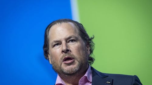 Marc Benioff, chairman and co-chief executive officer of Salesforce.com, has been outspoken about social issues. In 2016, he hinted at pulling resources out of Georgia during debate over a controversial bill. (Bloomberg photo by David Paul Morris)