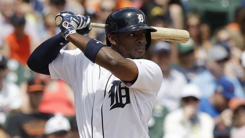DETROIT, MI - JULY 6: Justin Upton #8 of the Detroit Tigers scores against the San Francisco Giants on a single by Miguel Cabrera during the first inning at Comerica Park on July 6, 2017 in Detroit, Michigan. The Tigers defeated the Giants 6-2. (Photo by Duane Burleson/Getty Images)
