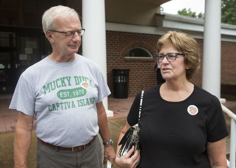 Wayne and Maureen Darling were among the voters who turned out at the Roswell Branch Public Library on June 5, 2017, to cast their ballots early in the Georgia 6th Congressional District special election. (Photo by Phil Skinner)