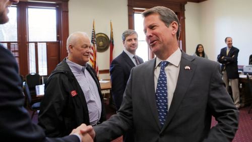 3/7/18 - Atlanta - Secretary of State Brian Kemp, greets supporters as he qualified to run for governor.  Qualifying for Georgia's 2018  elections began Monday and runs through Friday.  Georgia has races for Governor, Lieutenant Governor and other statewide posts, and every congressional seat nationwide is up for a vote in November.  BOB ANDRES  /BANDRES@AJC.COM