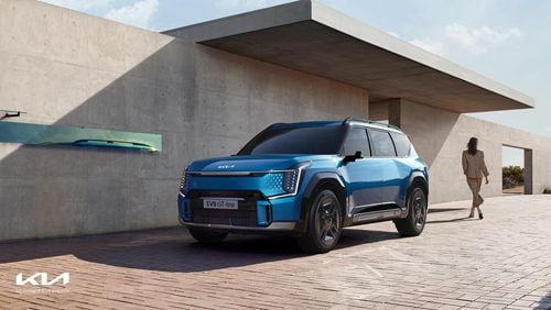 The Kia EV9. Kia will use the biggest advertising event of the year to showcase its new flagship plug-in SUV, which will soon roll off assembly lines in Georgia.