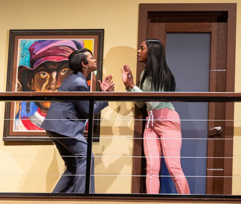 Veanna Black (left) and Asia Rogers portrayed estranged sisters in the True Colors production of “Good Bad People.” Photo: Greg Mooney