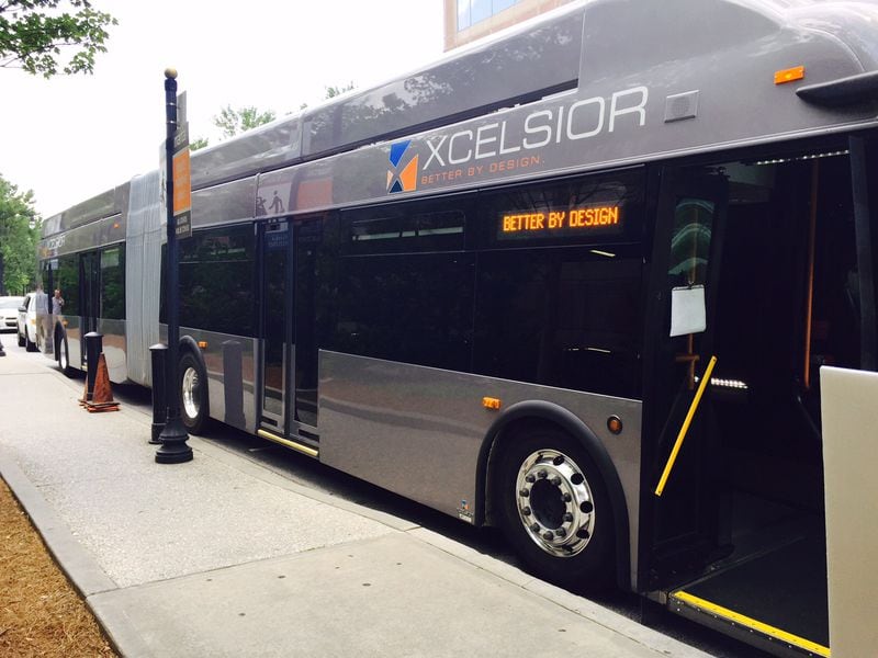 MARTA over the past week has been test-driving an Xcelsior articulated bus like the ones that the transit agency will soon be operating. Credit: MARTA