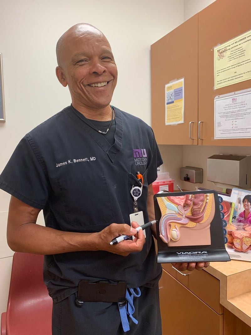 Dr. James Bennett, co-owner of Midtown Urology, is the founder of CHAMPS. He uses this model to help explain prostate health and procedures to his patients. GRACIE BONDS STAPLES/gstaples@AJC.COM