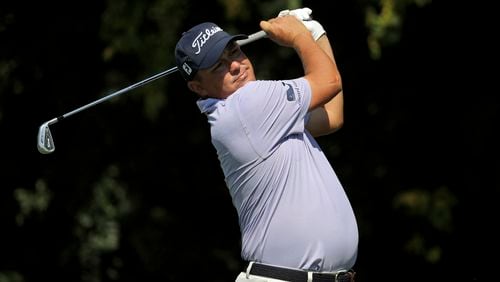 Jason Dufner tees off the second hole during the first round of the Tour Championship golf tournament at East Lake Golf Club in Atlanta, Thursday, Sept. 21, 2017. (AP Photo/David Goldman)