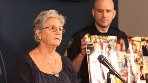 Martha Bowden (left) is urging the person who hit and killed her son, 31-year-old Robert Bowden, outside a Buckhead club May 13 to come forward. "I haven't slept in a month," she said. "I'm thinking maybe perhaps you haven't either." Atlanta police Sgt. John Chafee displays family photos at right.