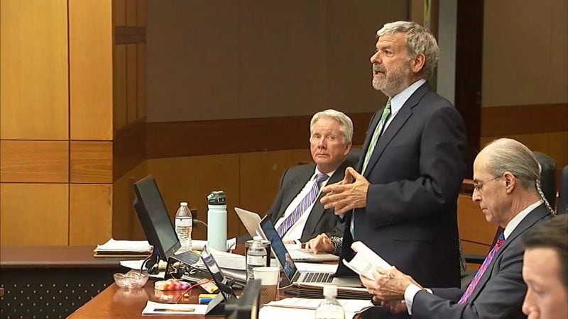 Defense attorney Don Samuel speaks to the judge during the Tex McIver murder trial on April 10, 2018 at the Fulton County Courthouse. (Channel 2 Action News)