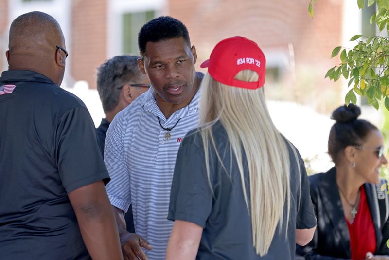 Republican Senate candidate Herschel Walker addressed his history of domestic violence in an interview this week by Rolling Out. He is pictured at a campaign event in Canton, Georgia, on Sept. 27. (Jason Getz / AJC)