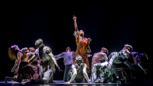 "Odetta" - Alvin Ailey American Dance Theater - Fri 24 Oct 2014 Kauffman Performing Arts Center. Photo, copyright 2014 Mike Strong, kcdance.com Alvin Ailey American Dance Theater, featuring Hope Boykin (center), in Matthew Rushing’s “Odetta,” one of the works to be performed during its annual tour stop at the Fox Theatre from Feb. 11 to 15. CONTRIBUTED BY MICHAEL STRONG