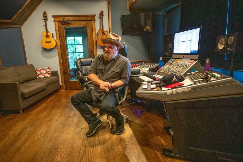 Zac Brown Band's vocalist John Driskell Hopkins talks about his newly ALS diagnosis at his Marietta studio Wednesday. June 1, 2022. (Steve Schaefer / steve.schaefer@ajc.com)